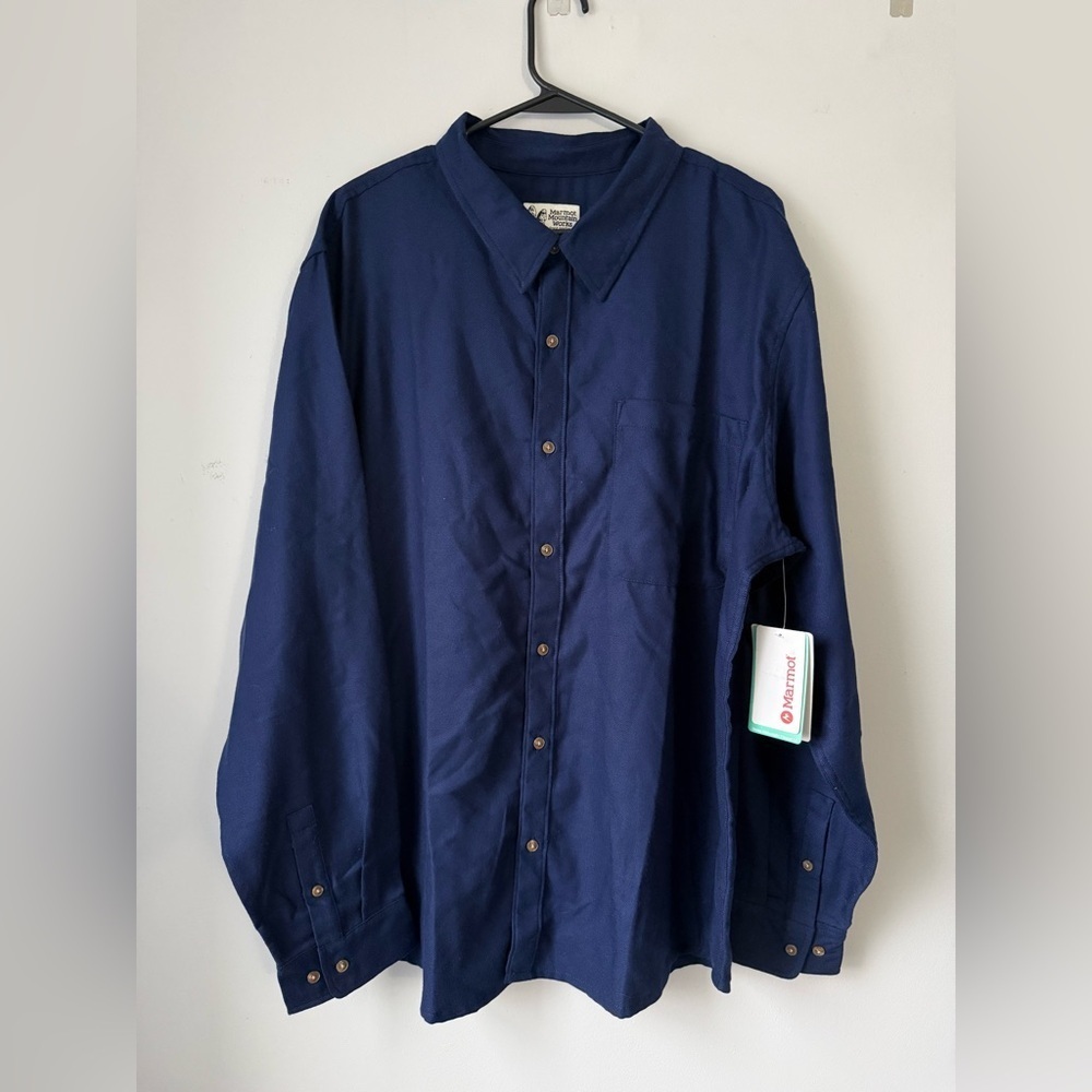 Marmot Fairfax Lightweight Flannel Shirt Button Down Casual Shirt Navy Blue XXL